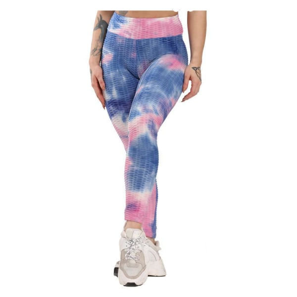 Pink Blue Leggings med Pattern Tie Dye Leggings Pink XL