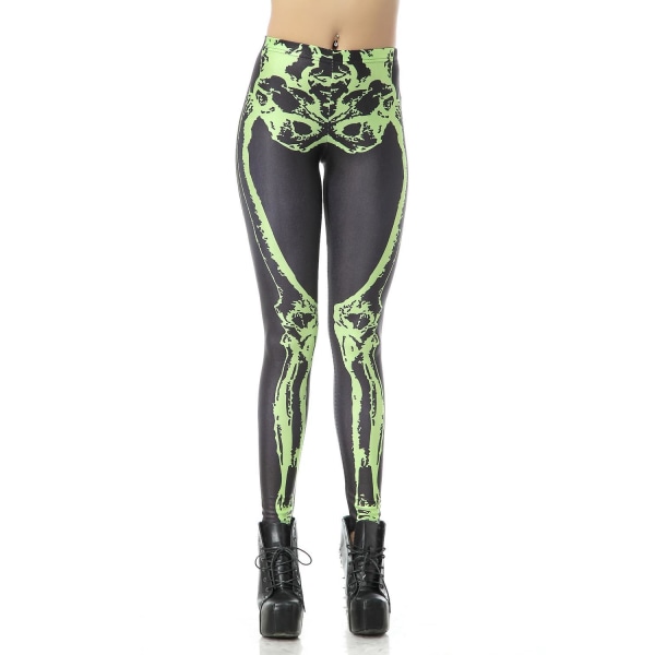 Sorte leggings med grønt skelet Black M