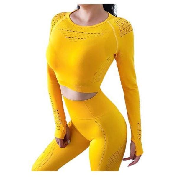 Gul Crop Top seamless med långa armar. Yellow S