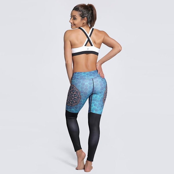 Blågröna Mönstrade Yoga Leggings Multicolor