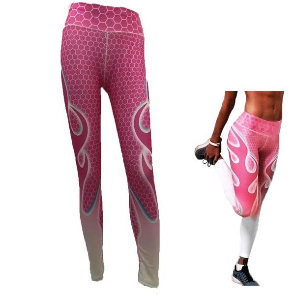Rosa Yoga Leggings med Flammor Pink S