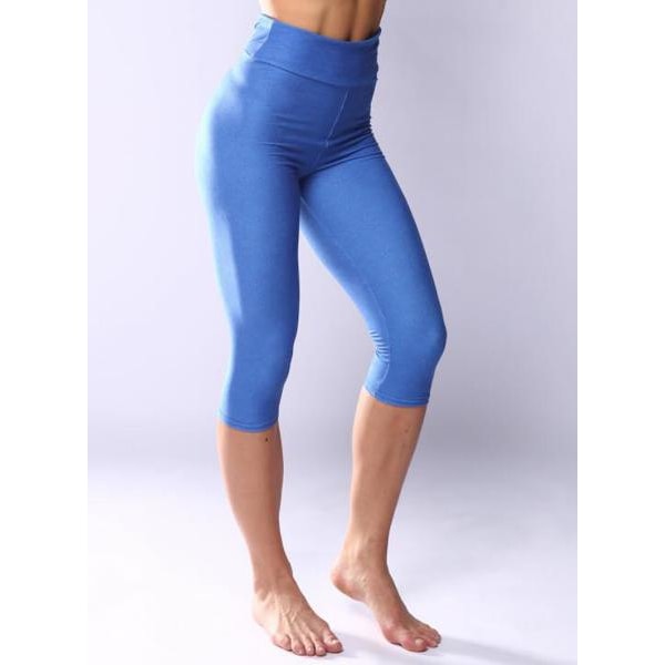 Blå capri leggings i blødt børstet materiale Blue S/M