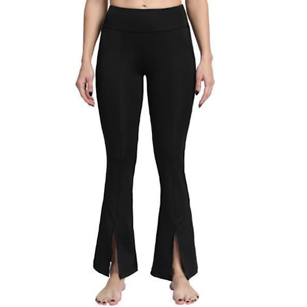Svarta Bootcut Leggings med Fickor och Split Black XL