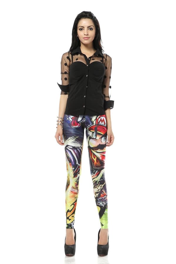 Leggings med tecknat tryck multifärg S