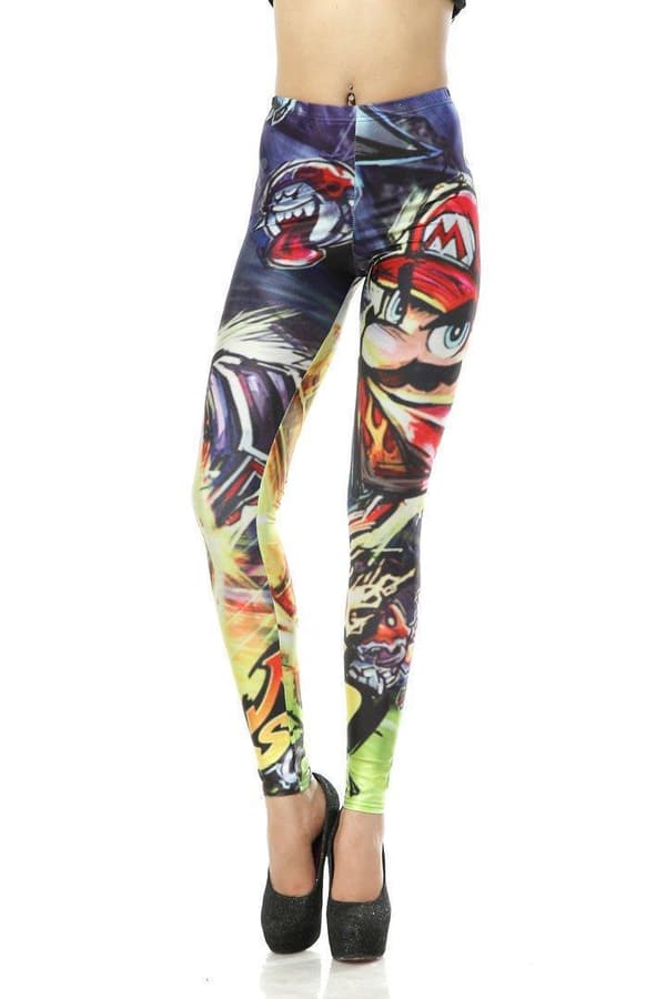 Leggings med tecknat tryck multifärg S