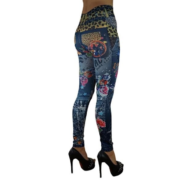 Jeansleggings med tryckt mönster Blå one size