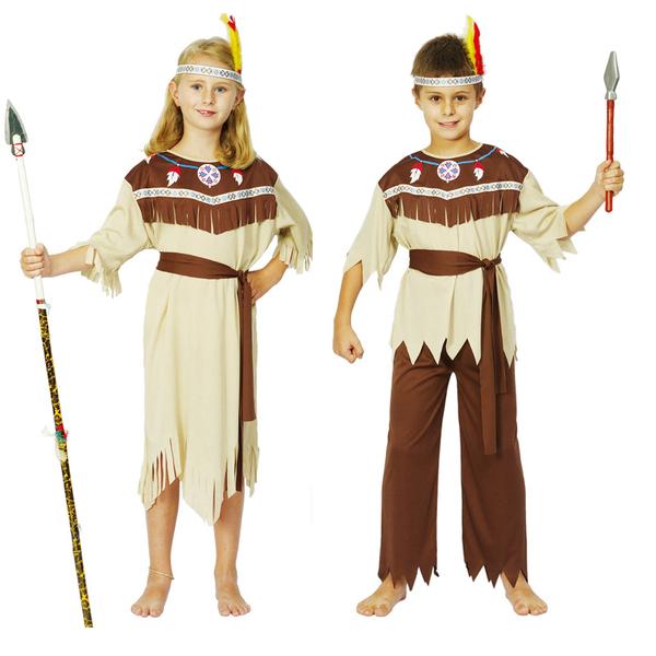 Warrior pige og drenge børn maskerade kostume Brown Pojke Small 110-120 cm 