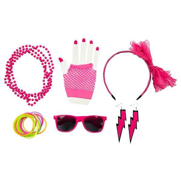 Kit 80´S Halloween Maskerad Rosa one size