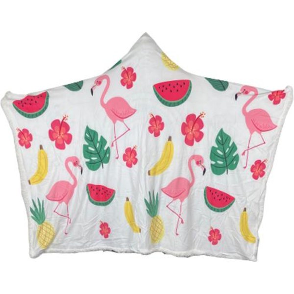 Plush Filt Pläd med Huva Flamingo och Frukt Multicolor one size