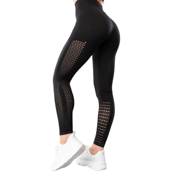 Svarta Seamless Tights Leggings Mesh Svart L