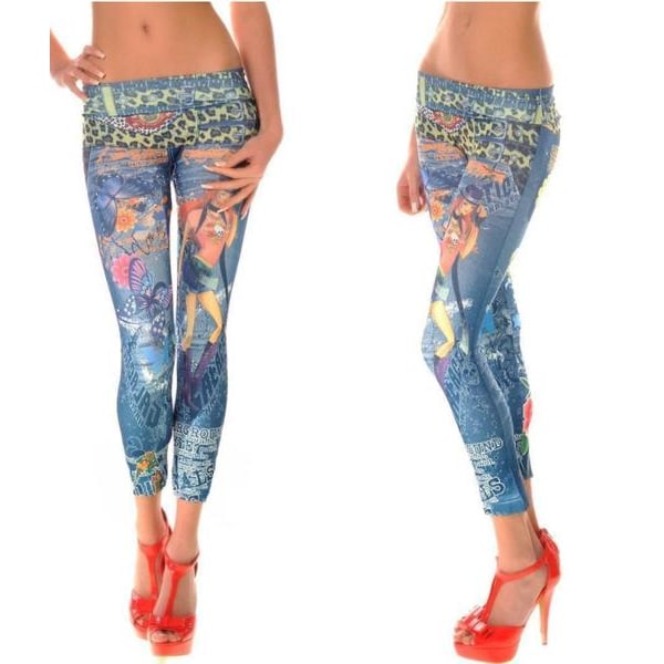 Mönstrade Leggings Jeggings Blue one size