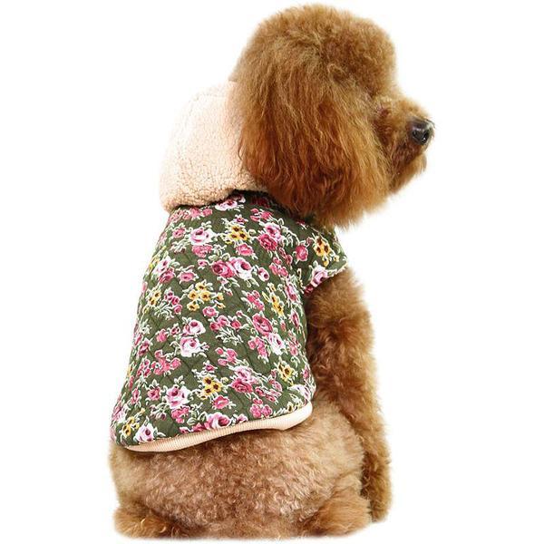 Hundjacka blommig med luva Fodrad Hundkläder MultiColor L