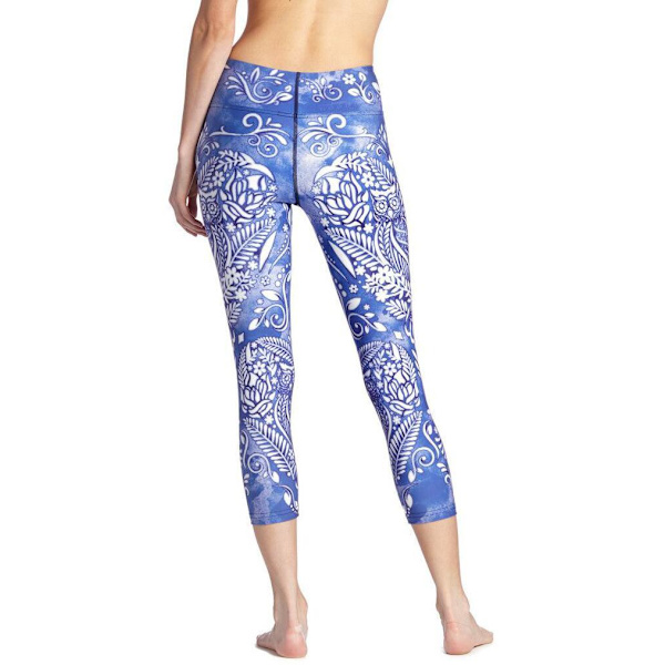Blå Mandala Blomster Yoga Capri Legging Blue M