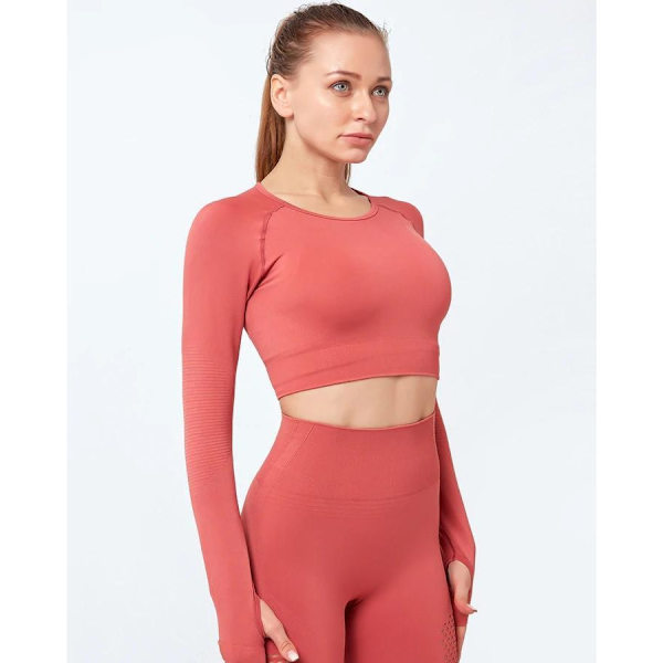 Röd seamless Crop Top långärmad Röd M