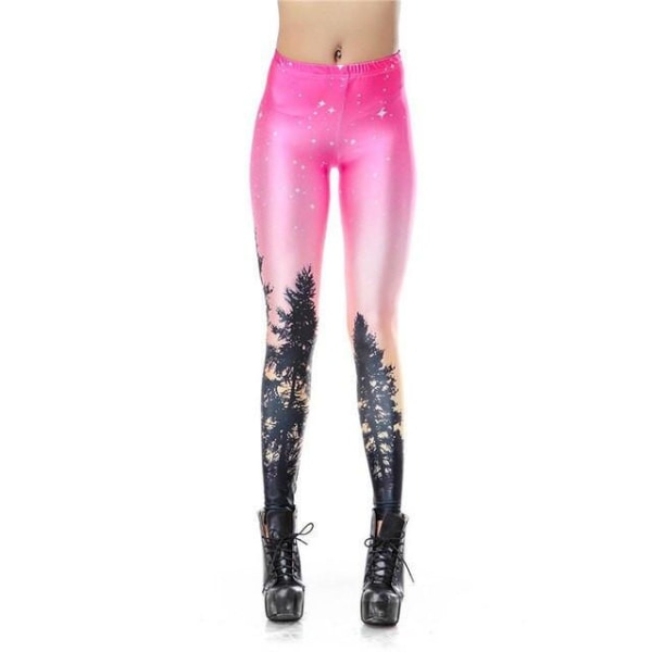 Skogs mönstrade galaxy Leggings Pink M