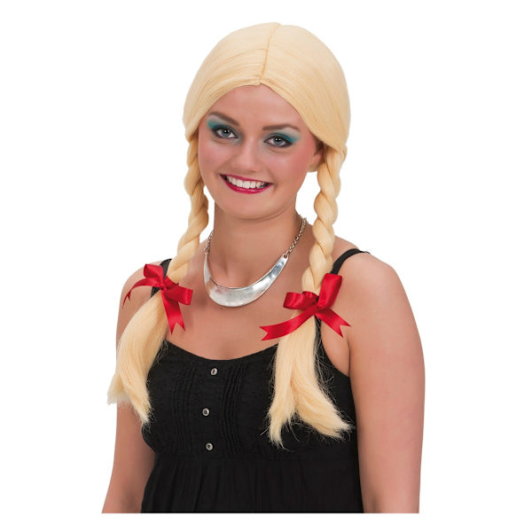 Blond Peruk med Flätor och Rosetter Knytband Creme one size