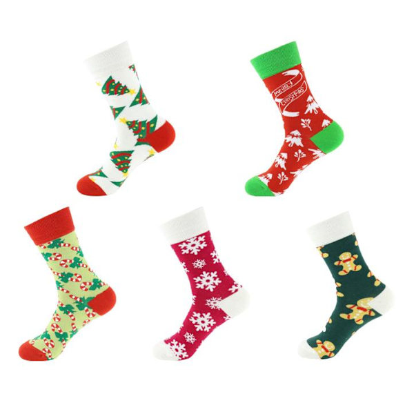 Julstrumpor Trendiga Färgglada sockar 5 olika motiv Pepparkaka MultiColor one size