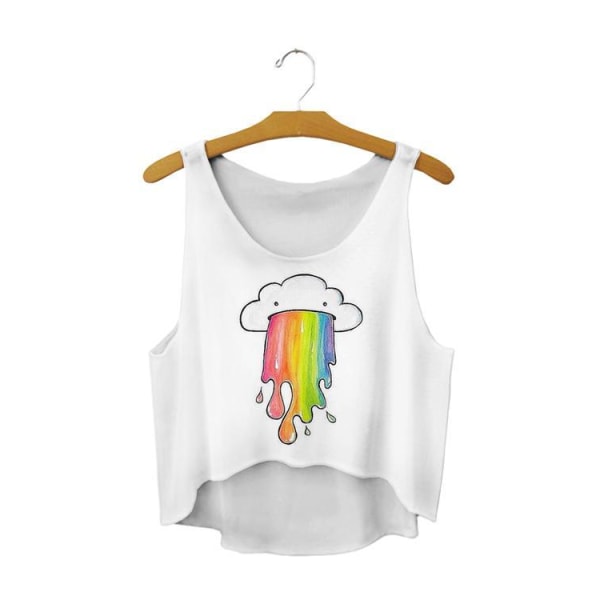 Regnbåge splash Crop Topp White S