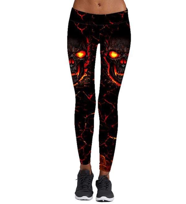 Svarta Leggings Med Dödskallar Med Eld multifärg XL