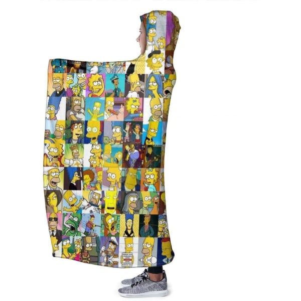 Plush Filt Pläd med Huva Simpson 150 cm x ca 125 cm Multicolor one size