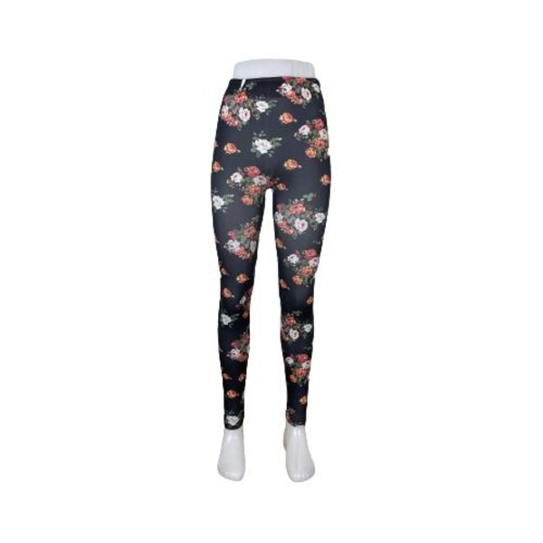 Svarta Leggings med Blommor Svart one size