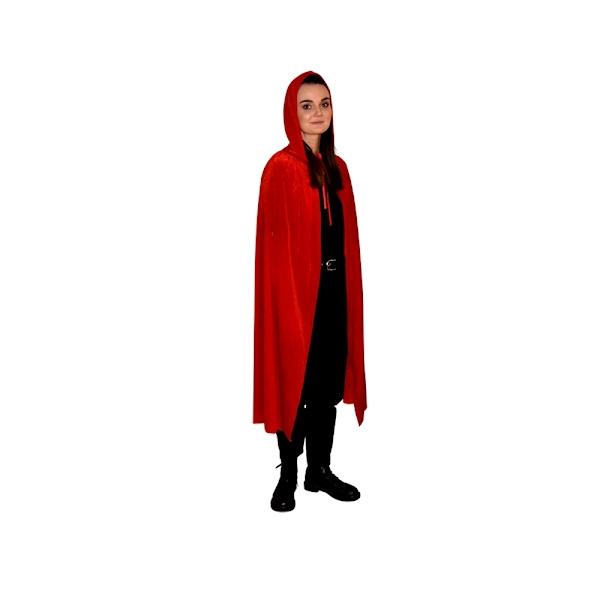 Röd Cape med Huva Sammet Red one size