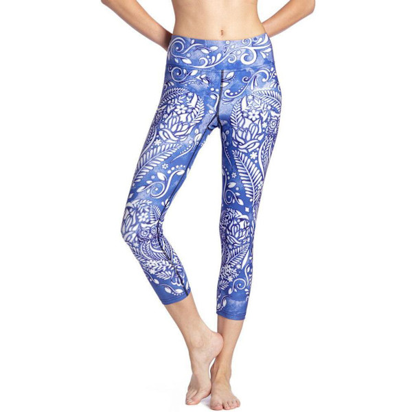 Blå Mandala Blomster Yoga Capri Legging Blue M