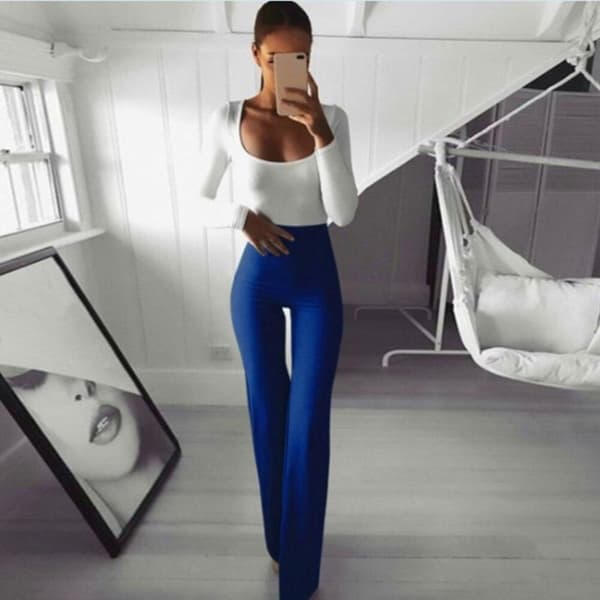 Leggings med vida ben nertill Blå Small Blå S