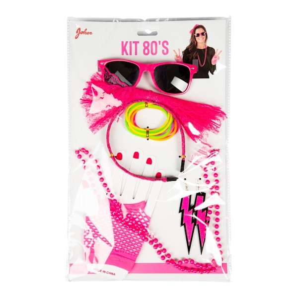 Kit 80´S Halloween Maskerad Rosa one size