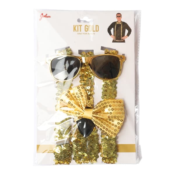 Guld Maskeradkit med Paljetter 3-pack Guld one size