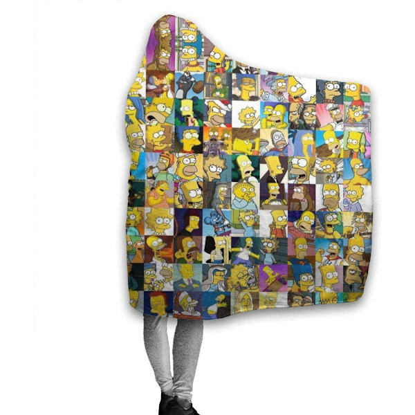 Plush Filt Pläd med Huva Simpson 150 cm x ca 125 cm Multicolor one size