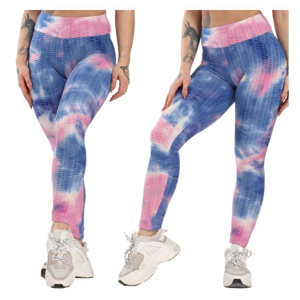 Pink Blue Leggings med Pattern Tie Dye Leggings Pink M