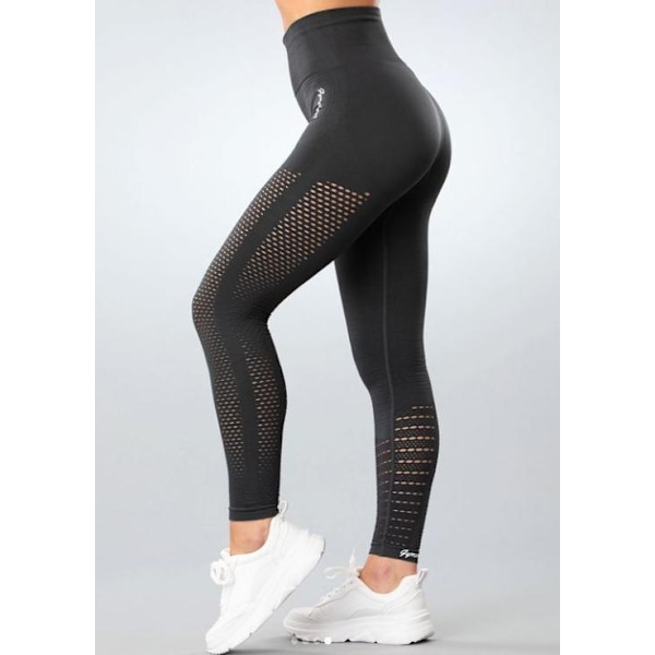 Mörkgrå Seamless Tights Leggings Mesh Gymshout Large Mörkgrå L
