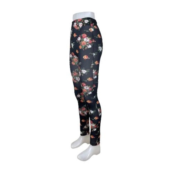 Svarta Leggings med Blommor Svart one size