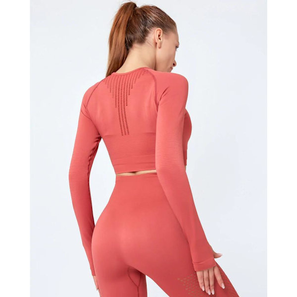 Röd seamless Crop Top långärmad Red M