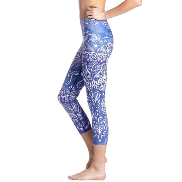 Blå Mandala Blomster Yoga Capri Legging Blue L