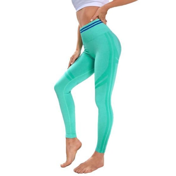 Seamless Sport Yoga Gröna Leggings med blå ränder Green S