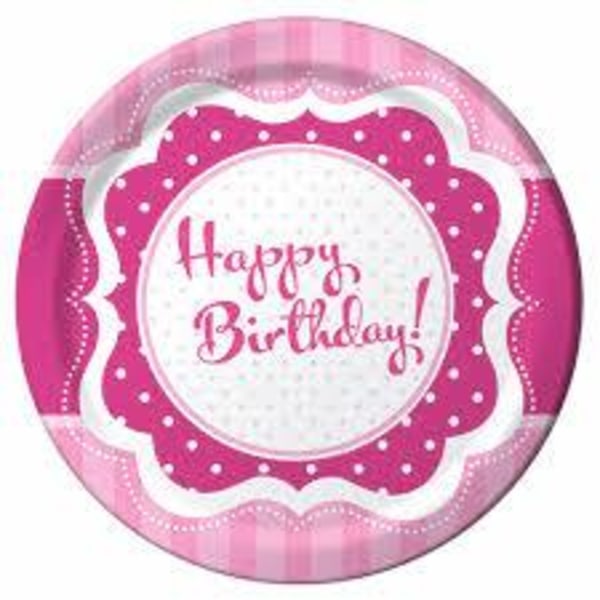 Tillykke med fødselsdagen Tallerken / Tallerken 8-pak Pink one size
