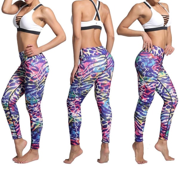 Färgglada Djurmönstrade Yoga Leggings Multicolor XL