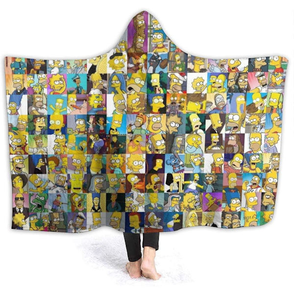 Plush Filt Pläd med Huva Simpson 150 cm x ca 125 cm multifärg one size