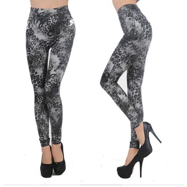 Djurmönstrade Leopard Leggings grå one size