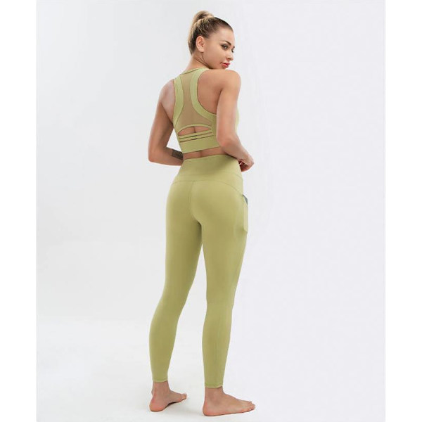 Leggings med Hög Midja och Fickor Grön Blågrå Svart Green S