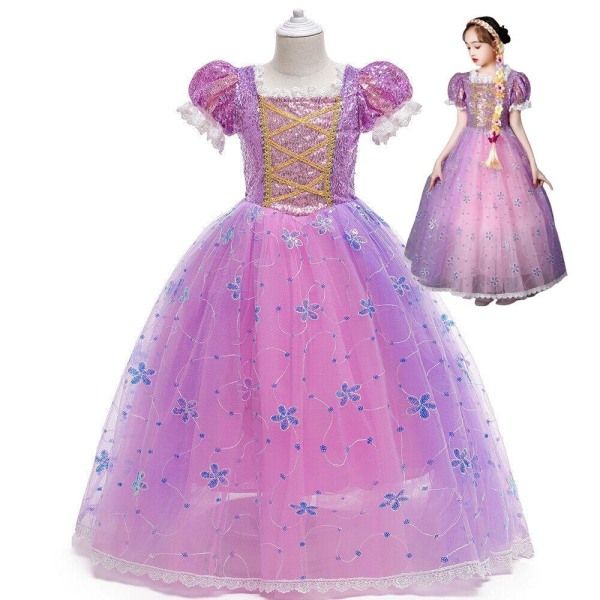 Prinsessklänning Rapunzel Frost Elsa Anna Maskeraddräkt Purple 116