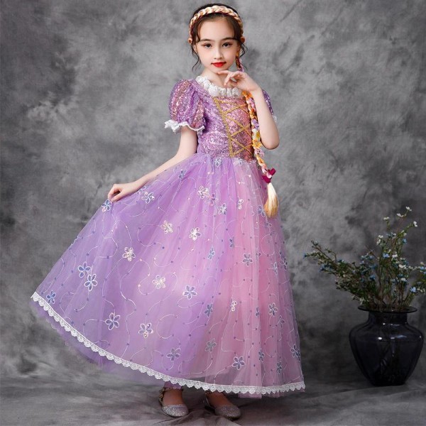 Prinsesse kjole Rapunzel Frost Elsa Anna Maskerade kostume Purple 140