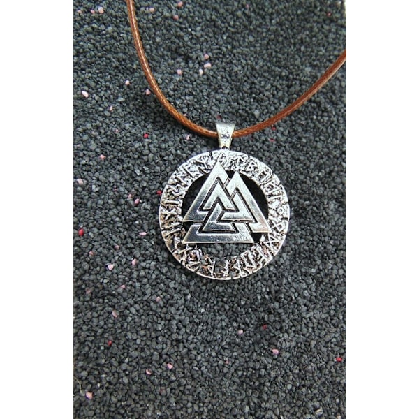 Valknut Wotan Knut Läderhalsband Viking Thor 3 Triangel Silvergrå one size