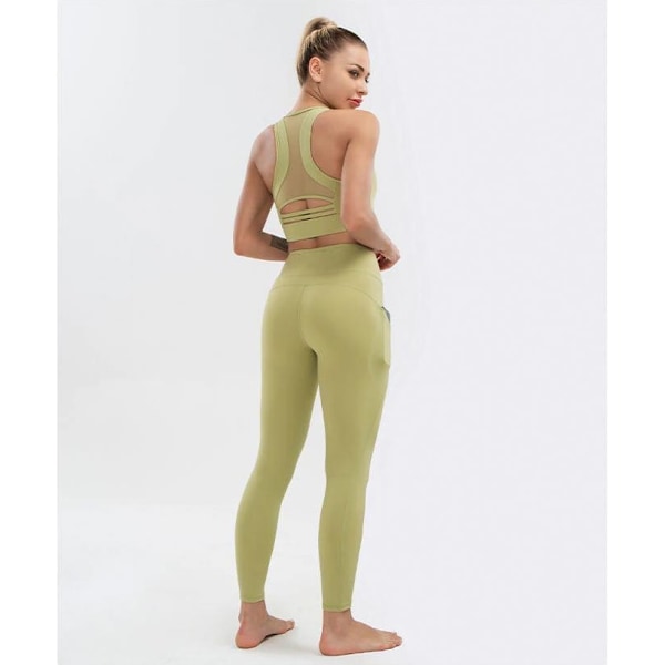 Leggings med Hög Midja och Fickor Grön Green XL