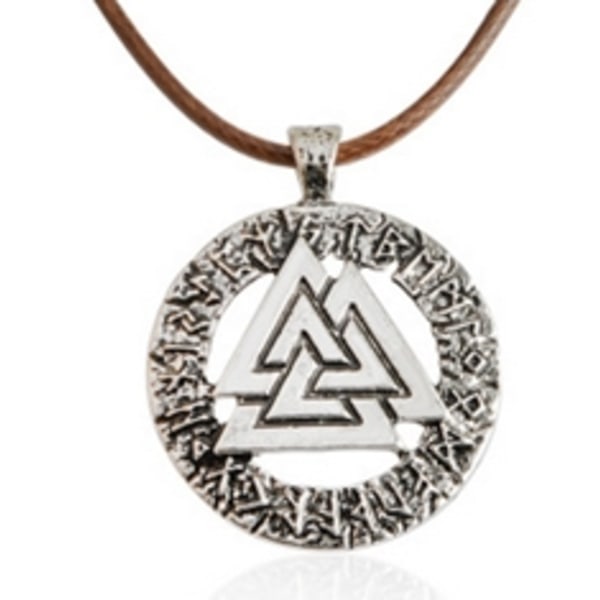 Valknut Wotan Knut Läderhalsband Viking Thor 3 Triangel Silver grey one size