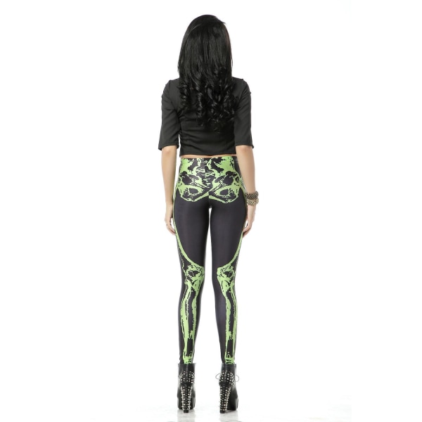 Sorte leggings med grønt skelet Black M