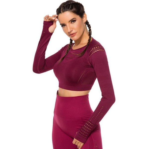 Vin röd Crop Top seamless med långa armar. WineRed M