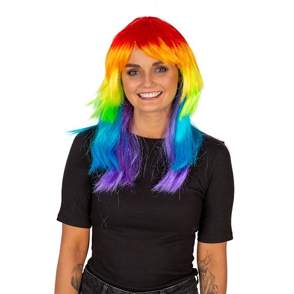Regnbågsfärgad Peruk med Lugg Multicolor one size